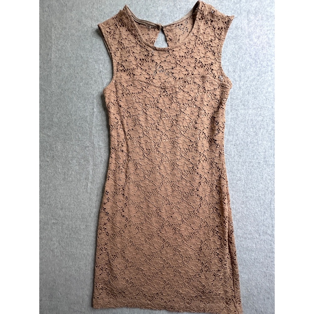 Lovely Day Brown Floral Lace Sleeveless Keyhole Back Mini Dress Large